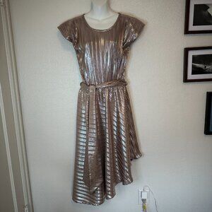 New Year’s 🎉 Sarah Bibb rose gold metallic swing dress size small / medium